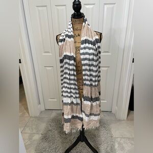Zara Striped Scarf in Tan, Gray, and White